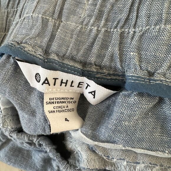 Athleta Chambray Blue Cabo Casual Linen Jogger Pant Tie Waist Front Zip 4 - Picture 10 of 16